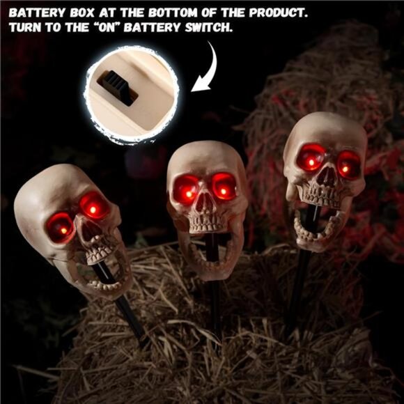 Halloween Animatronics Skull Stakes Pathway Markers, Hanging Animated - Picture 5 of 7